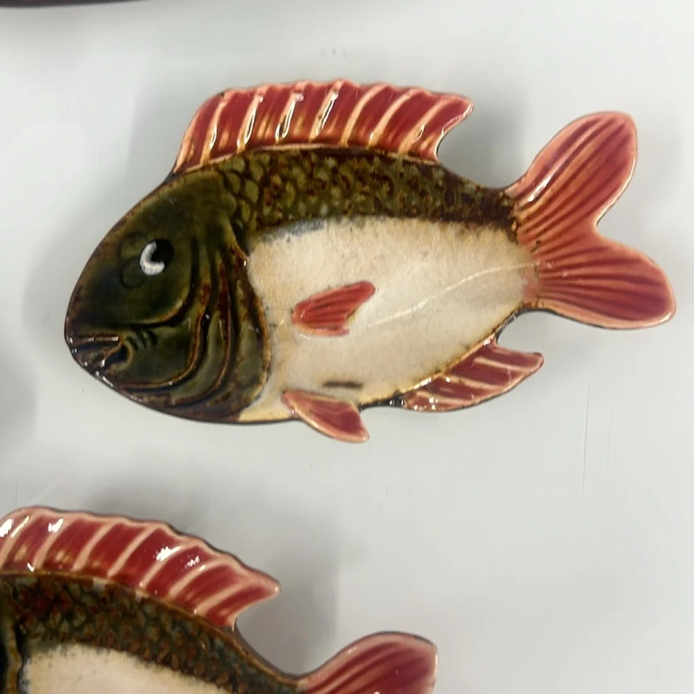 Pier One Hand Painted Porcelain Fish Appetizer Platter Plate Dish set